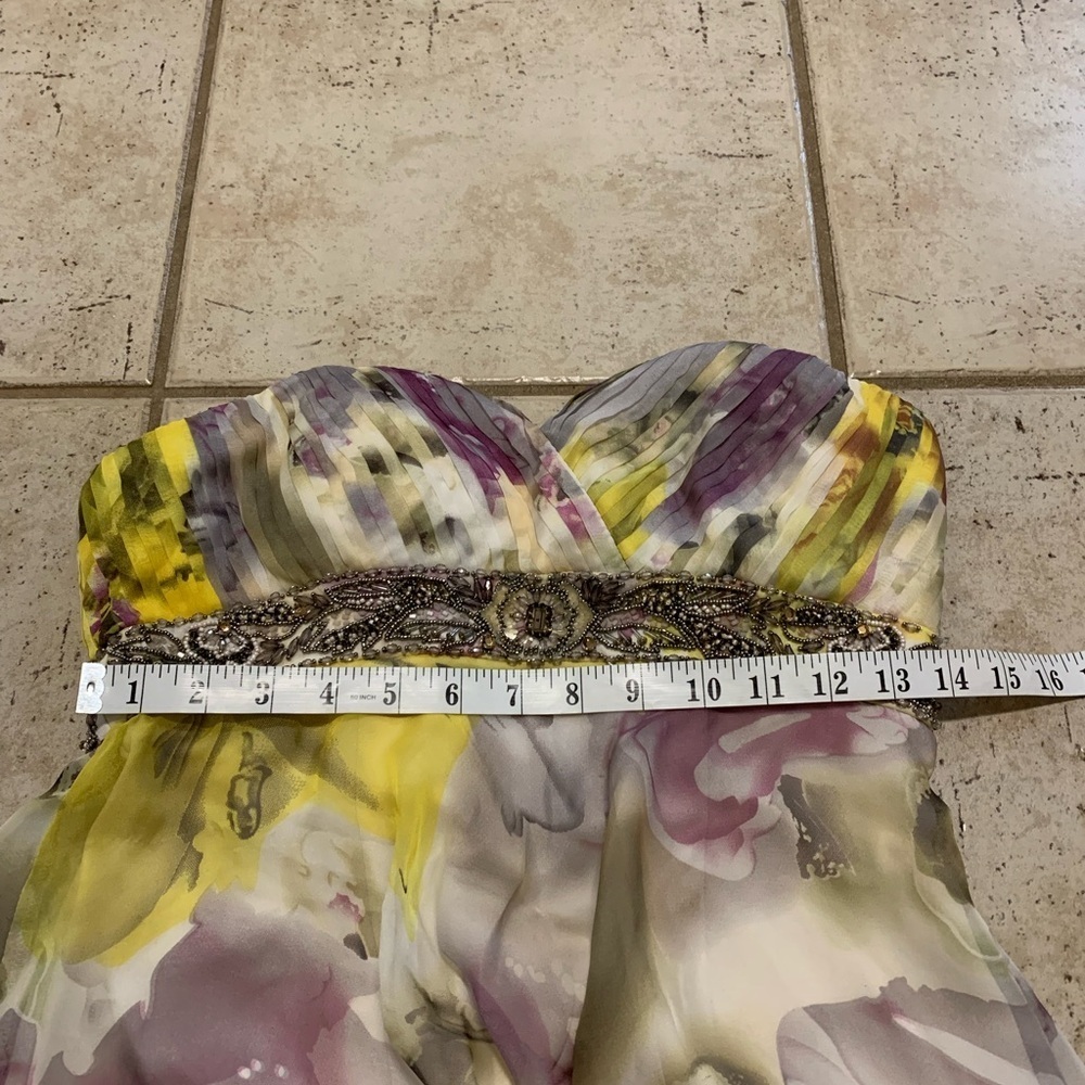 ABS by Allen Schwartz Strapless Beaded Floral Chiffon Mini Dress Size 4 - Picture 7 of 8
